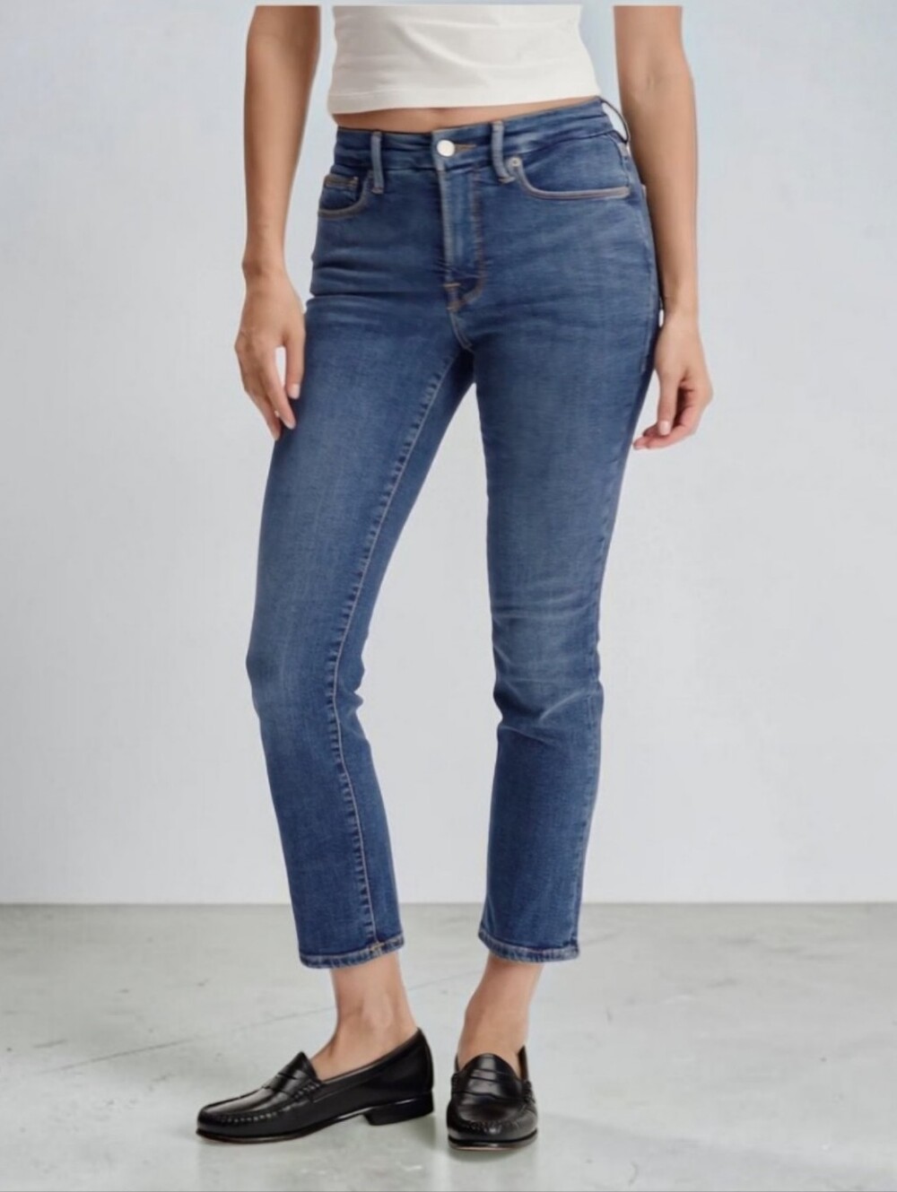 Good American Good Legs Size 12 Straight Fit Blue Stretch Denim High Rise NEW